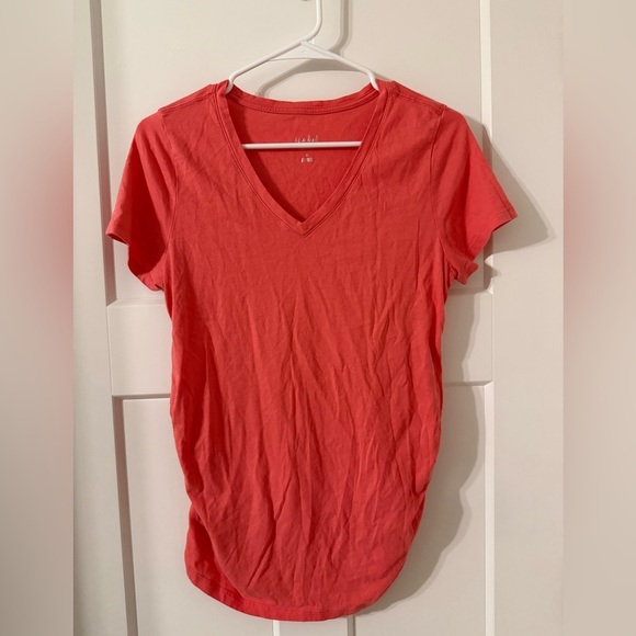 Isabel Maternity by Ingrid & Isabel Tops - Women’s Maternity V-Neck Tee - Coral Pink